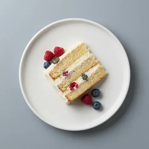 Flat lay -kuva marjakakkuviipaleesta suoraan ylhäältä kuvattuna