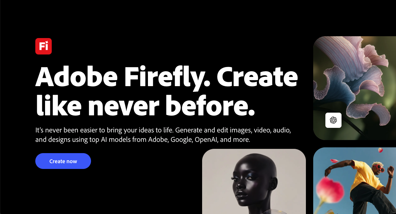 Adobe Firefly — AI image generation inside the Adobe Creative Cloud ecosystem.