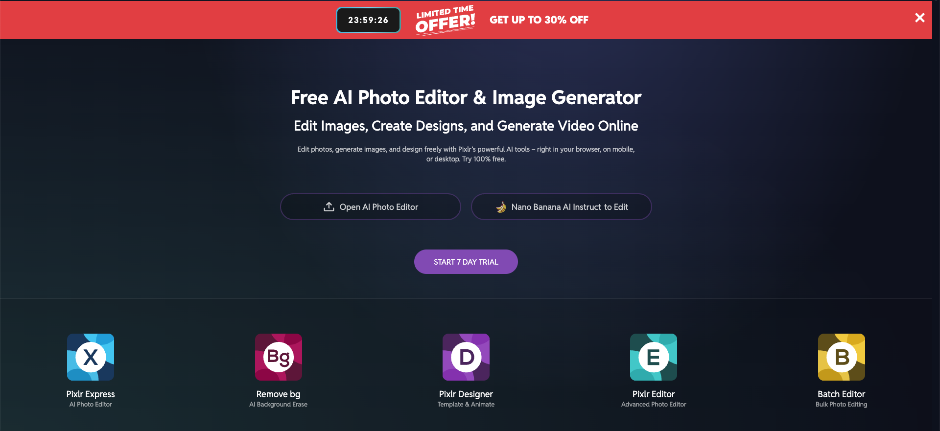 Pixlr — browser-based photo editing and AI-assisted design.