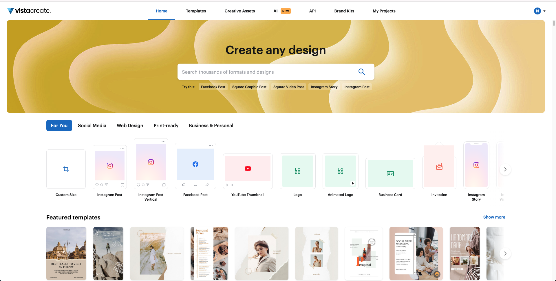 VistaCreate — template-led design for social posts and marketing visuals.