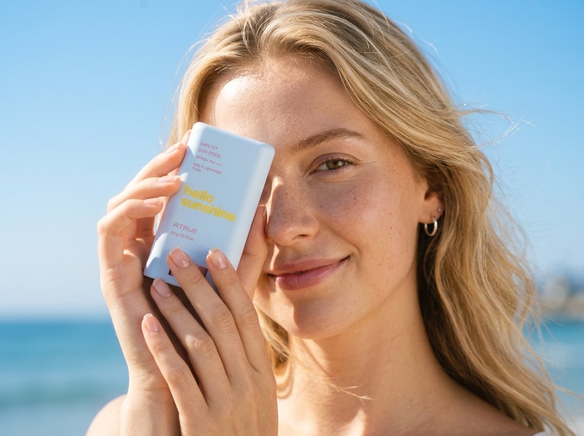 Beauty product lifestyle photo on the beach with natural sunlight