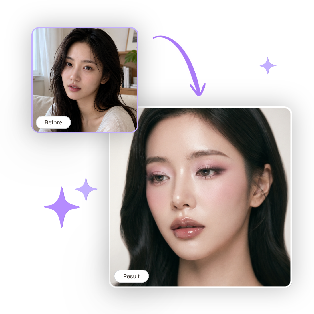 AI makeup generator — realistic makeup looks applied to a portrait photo