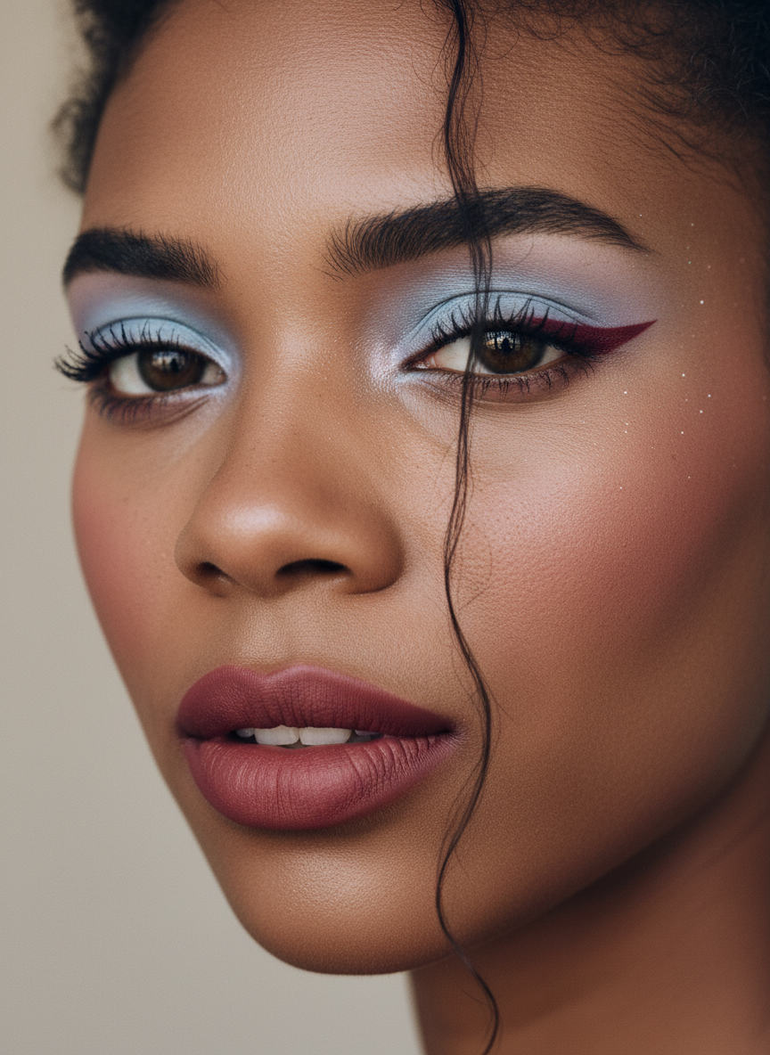 Soft Glam Red Lip Blue Eye