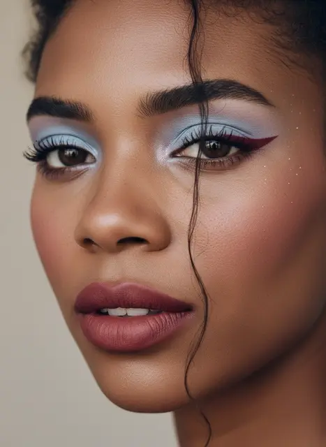 Soft Glam Red Lip Blue Eye
