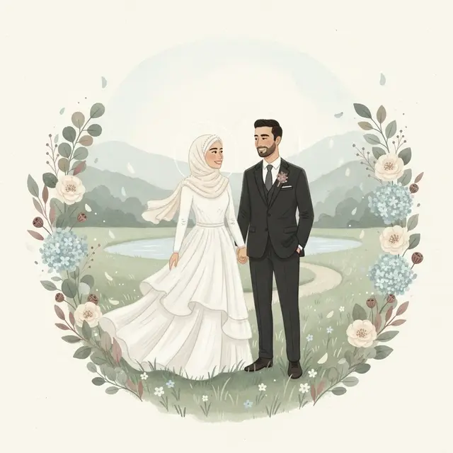 Whimsical Wedding Illustration Cool Palette