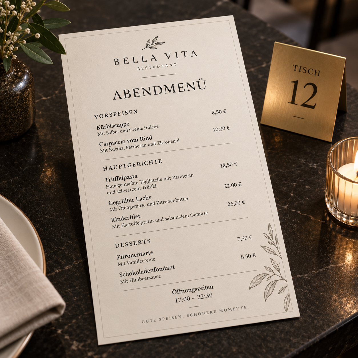 Restaurant menu photo with foreign-language dishes